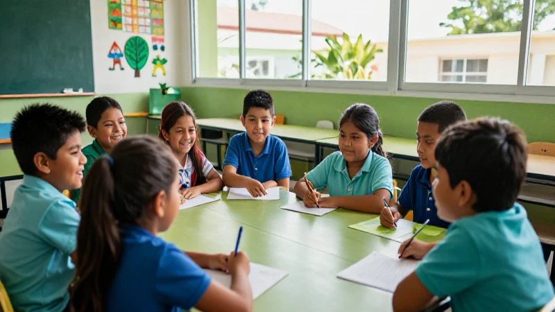 Niños mexicanos felices aprendiendo en clase