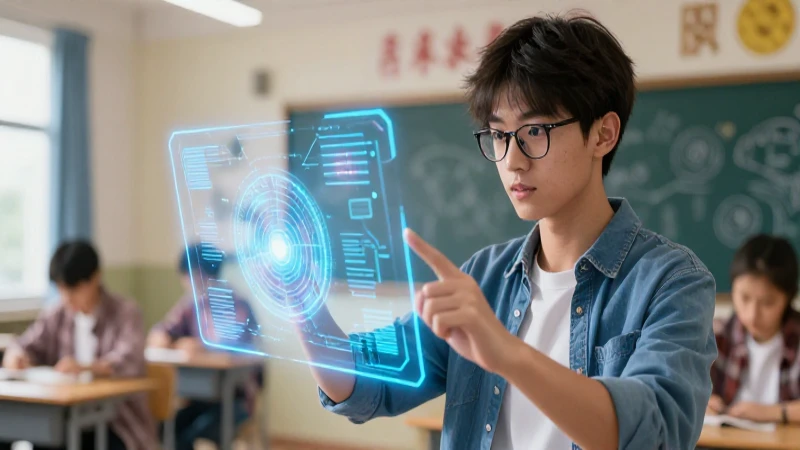 Estudiante interactúa con interfaz holográfica digital