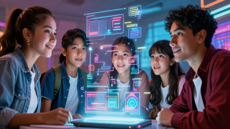 Estudiantes mexicanos observan una proyección holográfica