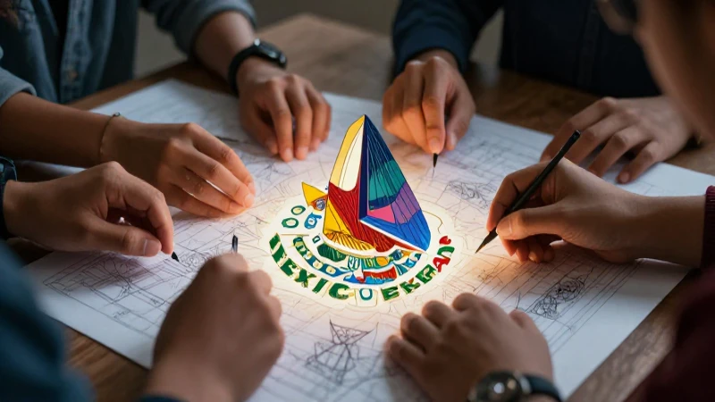 Ilustración vibrante de diseño y educación mexicana