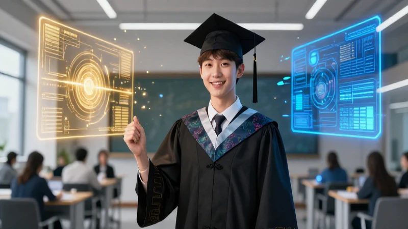 Prueba T Mineduc: Guía Completa para Graduandos 2024 3 Graduado exitoso rodeado de datos futuristas vibrantes