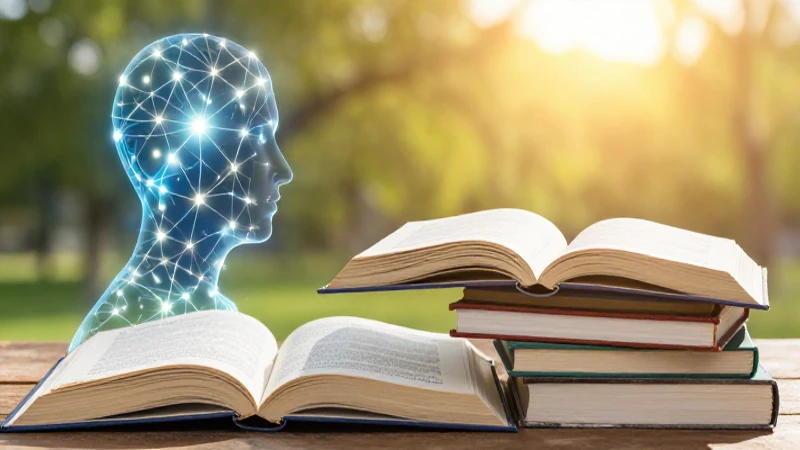 Silueta humana con conexiones neuronales y libros