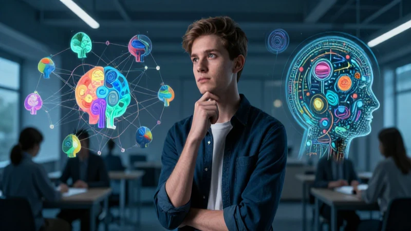 Ilustración académica conceptual de joven pensador
