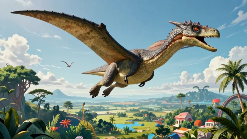 Pterodáctilos: Definición, características y concepto clave 4 Majestuoso pterodáctilo sobre vibrante paisaje mesozoico