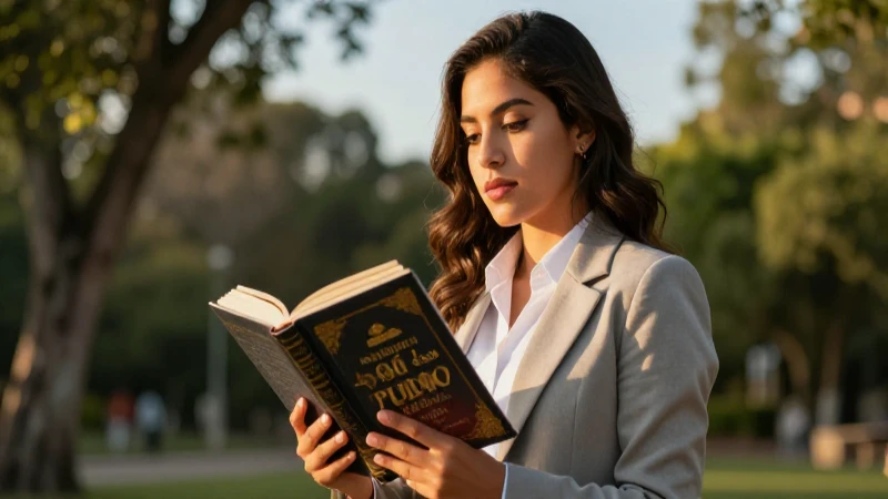 Joven mexicana lee libro clásico en luz dorada