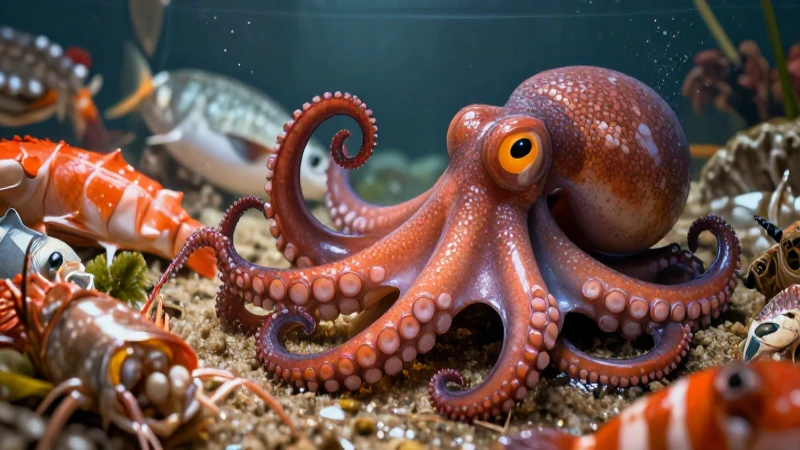 Octopus y mariscos vibrantes para revista educativa