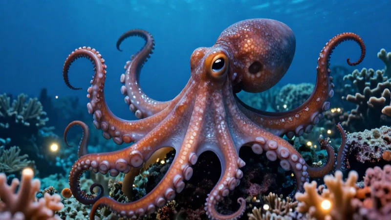 Pulpo inteligente y detallado en azul vibrante