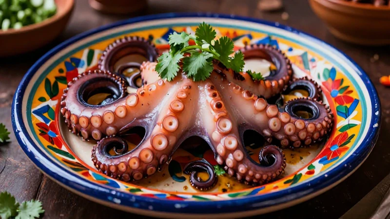 Pulpo culturalmente relevante con presentación artística