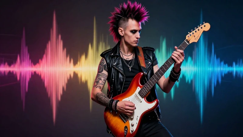 Retrato vibrante de músico punk dinámico y estilizado
