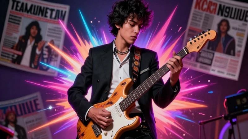 Músico mexicano punk con guitarra neón
