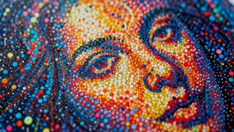 Detalle vibrante de puntillismo artístico