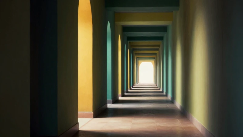 Pasillo arquitectónico dinámico con perspectiva cinematográfica