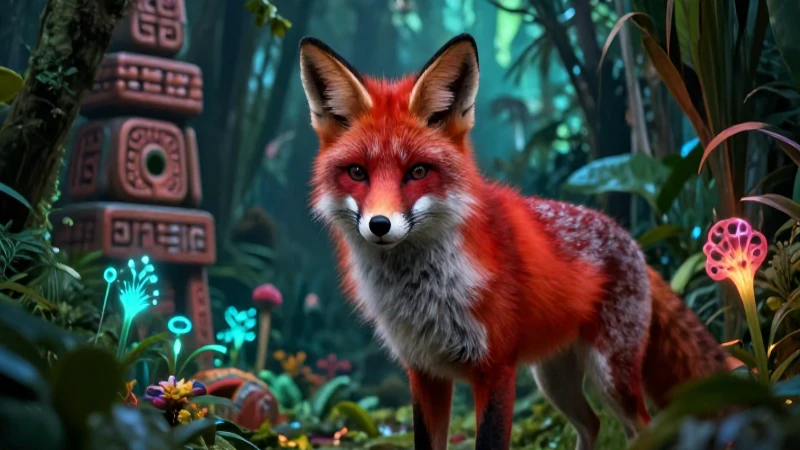 Zorro: hábitat, alimentación, clasificación y sus rasgos 6 Zorro rojo mágico en jungla vibrante