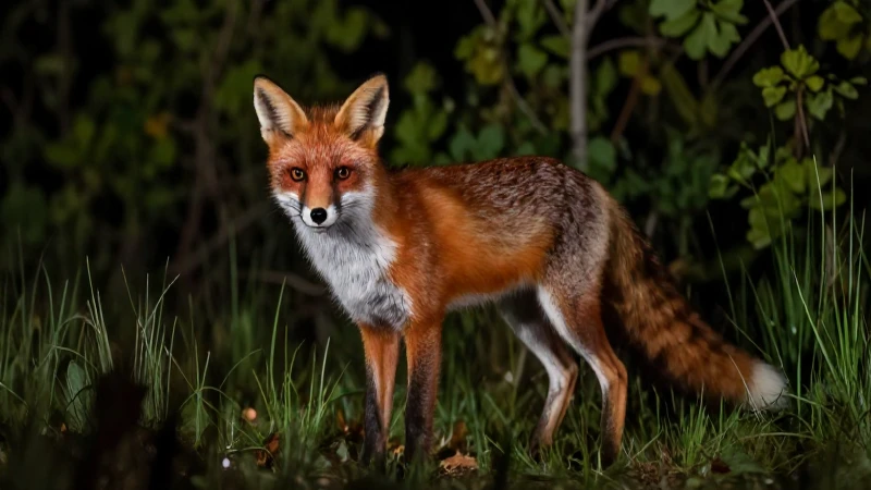 Zorro: hábitat, alimentación, clasificación y sus rasgos 4 Foto hiperrealista de zorro alerta en la noche