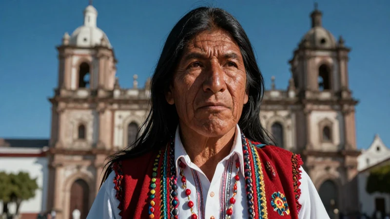 Figura indígena contra arquitectura colonial