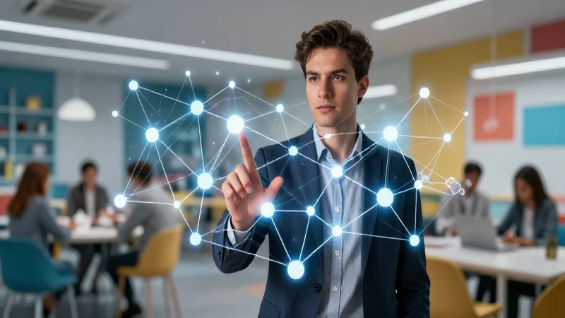 Profesional joven gestionando redes geométricas complejas