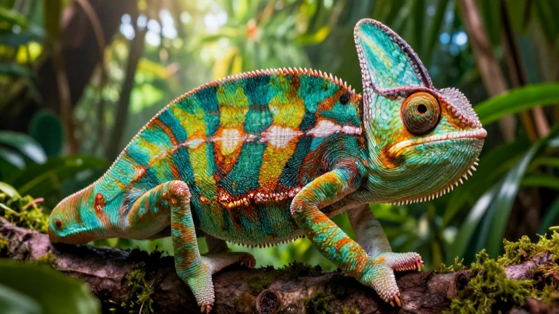 Conoce qué animales tienen escamas y conoce su Conoce mundo 3 Camaleón texturizado y vibrante en jungla tropical