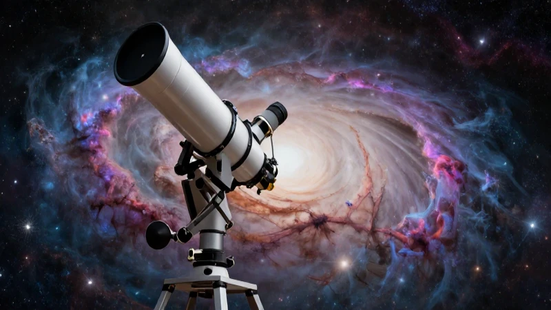 Nebulosa cósmica, telescopio elegante, diseño moderno y optimista