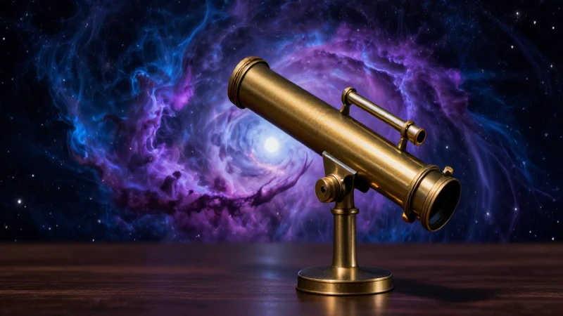 Nebulosa cósmica vibrante con telescopio antiguo