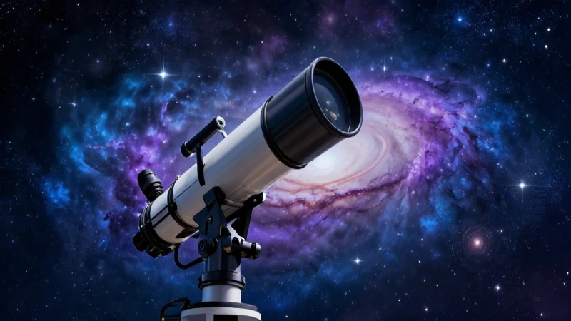 Ilustración futurista educativa de galaxia y telescopio