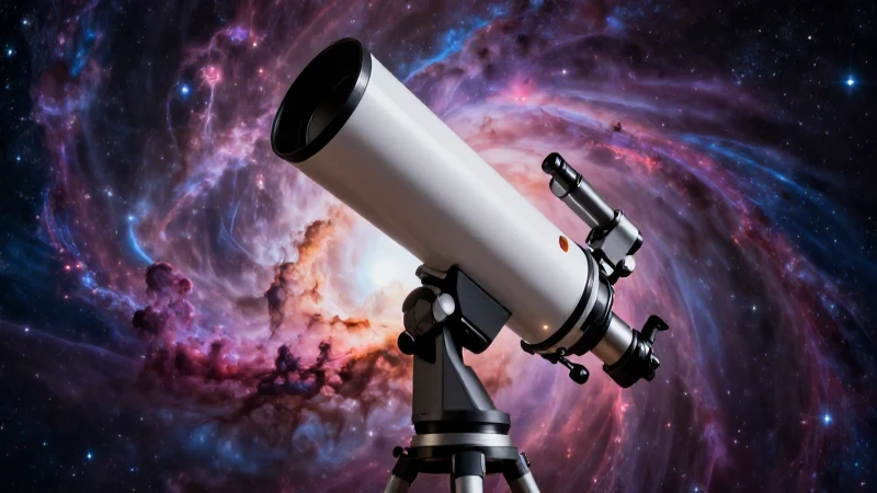 Telescopio moderno en nebulosa cósmica dramática