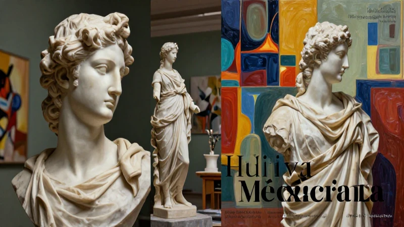 Mosaico dinámico de escultura clásica y abstracción moderna