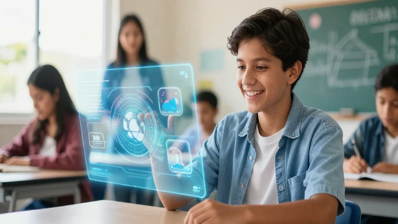 Joven mexicano interactúa con holograma educativo