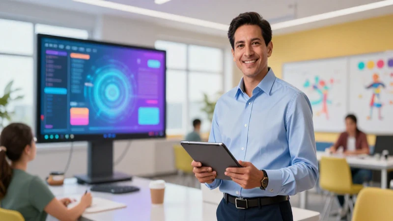 Beneficios reales para docentes al usar tecnología en el aula 3 Educador mexicano profesional con tablet en aula moderna