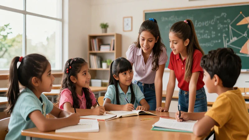 Niños mexicanos aprendiendo en un aula vibrante y moderna