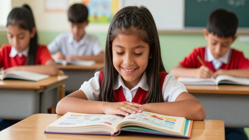 Niño alegre aprendiendo en escuela mexicana