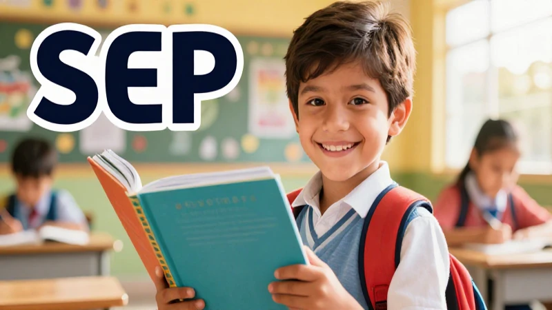 Niño mexicano sonríe con libros educativos coloridos