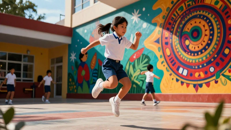 Alumno mexicano dinámico en clase de educación física