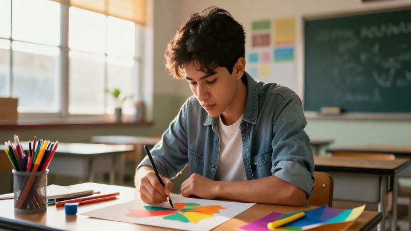 Transformación revolucionaria en la educación de arte y diseño: la nueva escuela mexicana 3 Estudiante mexicano artístico con luz cinemática