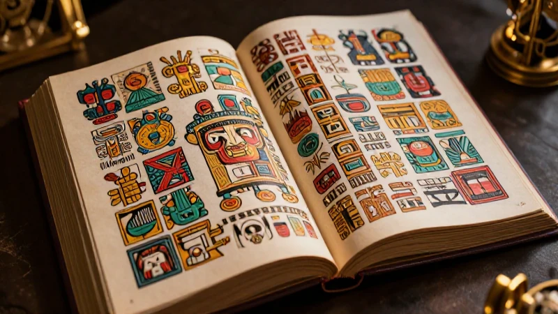 Codex mesoamericano vibrante, arte educativo detallado