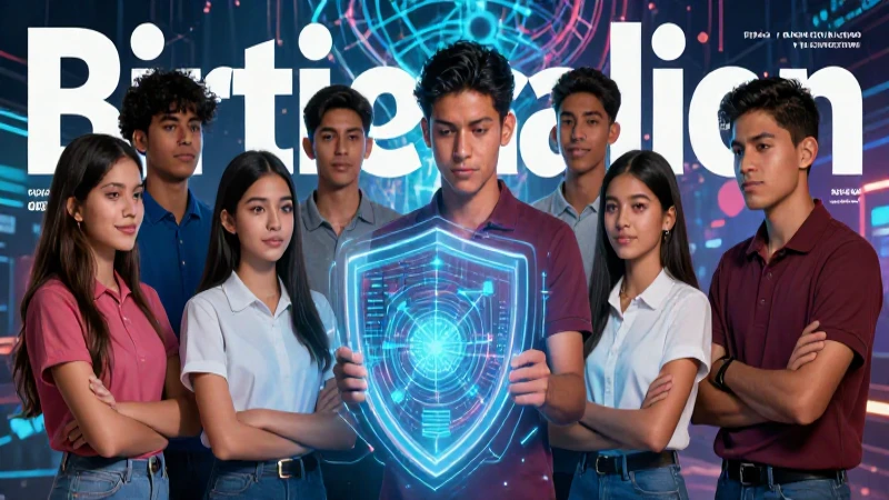 Qué es el ciberbullying Definición y concepto clave 9 Estudiantes mexicanos con escudo holográfico cibernético