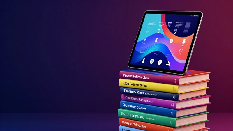 Libros modernos flotando con interfaz digital colorida