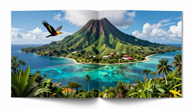 Ilustración vibrante de paisaje tropical y biodiversidad marina