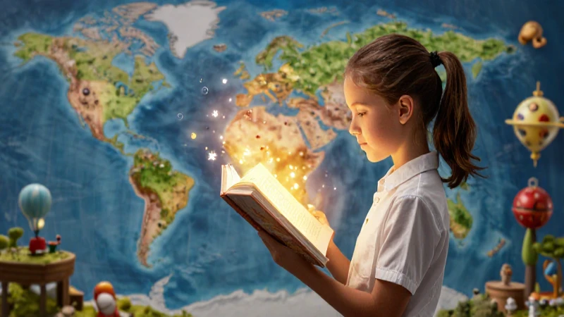 Joven observa libro mágico hiperrealista y detallado