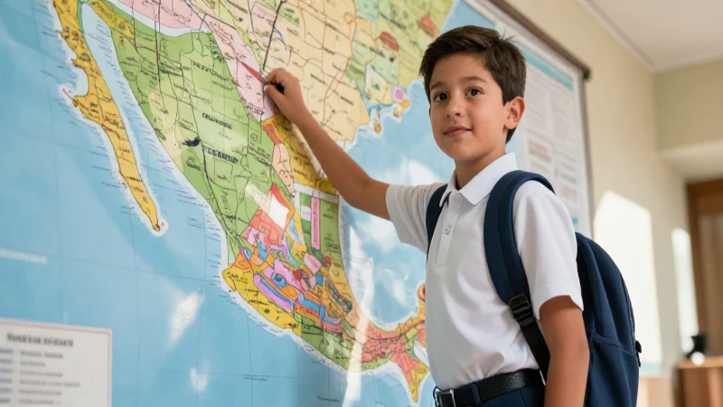 Guía completa: Todo lo que un niño de 4º grado debe saber 5 Niño mexicano con mapa histórico detallado
