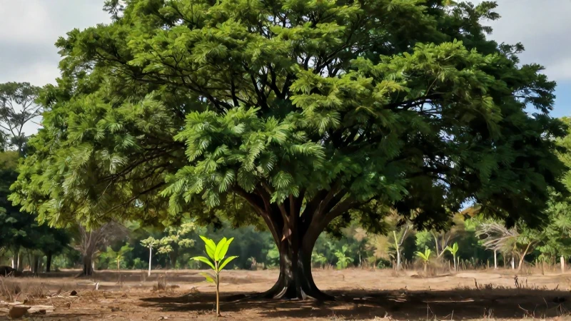 Árbol resiliente: contraste tropical moderno y detallado