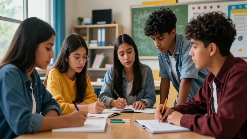 Estudiantes mexicanos colaboran en un aula vibrante
