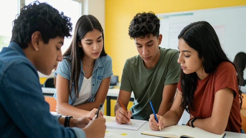 Conoce el significado y los principios de la Nueva Escuela Mexicana 3 Estudiantes mexicanos diversos colaboran en un proyecto moderno