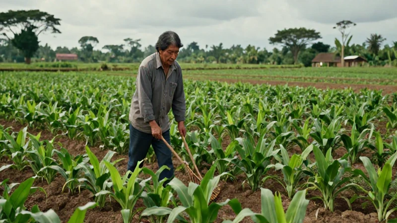 Campesino indígena con tierra verde y luz dramática