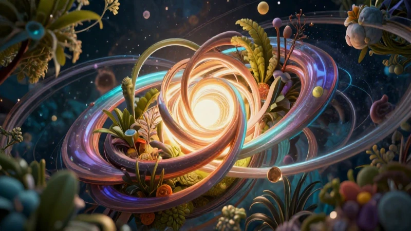 Diseño vibrante abstracto de núcleo cósmico y botánico