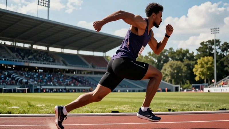 Qué es atleta: definición y concepto en el deporte moderno 5 Atleta dinámico en escenario vibrante y detallado