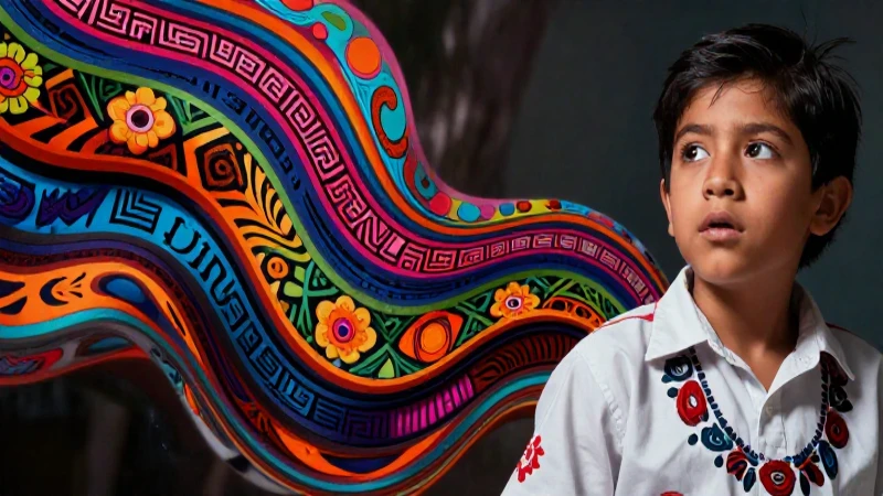 Estudiante mexicano ilustrado con estética cultural vibrante