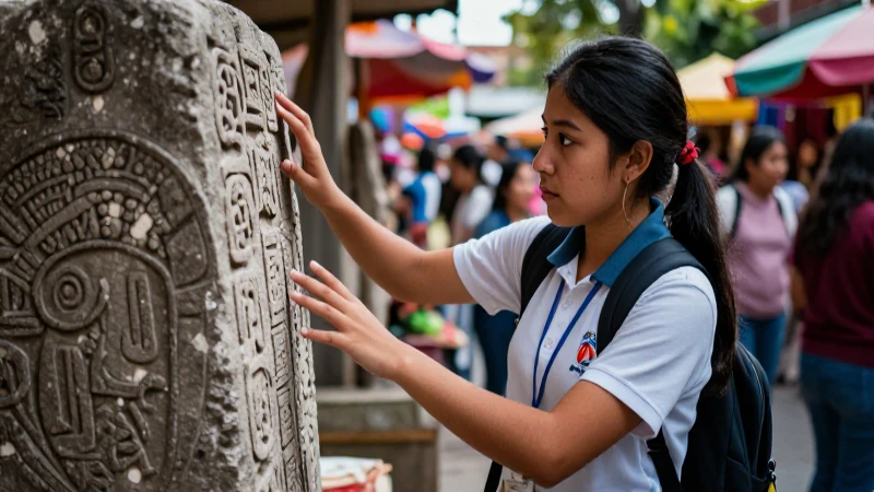 Estudiante mexicano estudia cultura en mercado vibrante