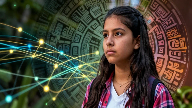 Estudiante mexicano contempla datos en estilo editorial