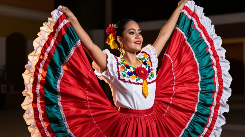 Cuál es la definición, importancia y tipos de danza hoy 3 Bailarina mexicana vibrante con iluminación cinematográfica