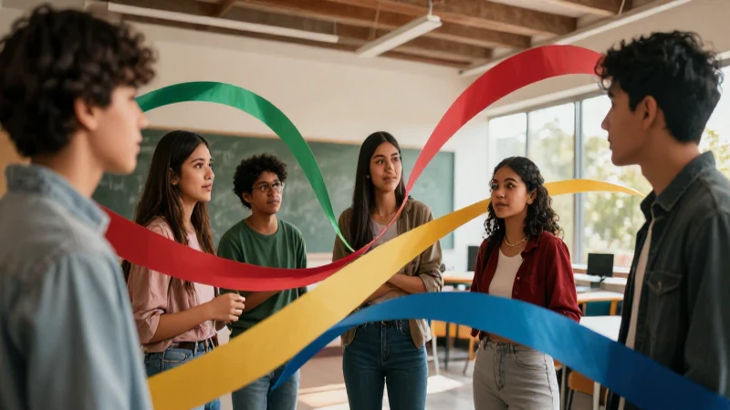 Dialectos: Tipos, Importancia, Características y Ejemplos 5 Jóvenes diversos colaborando en México con estilo